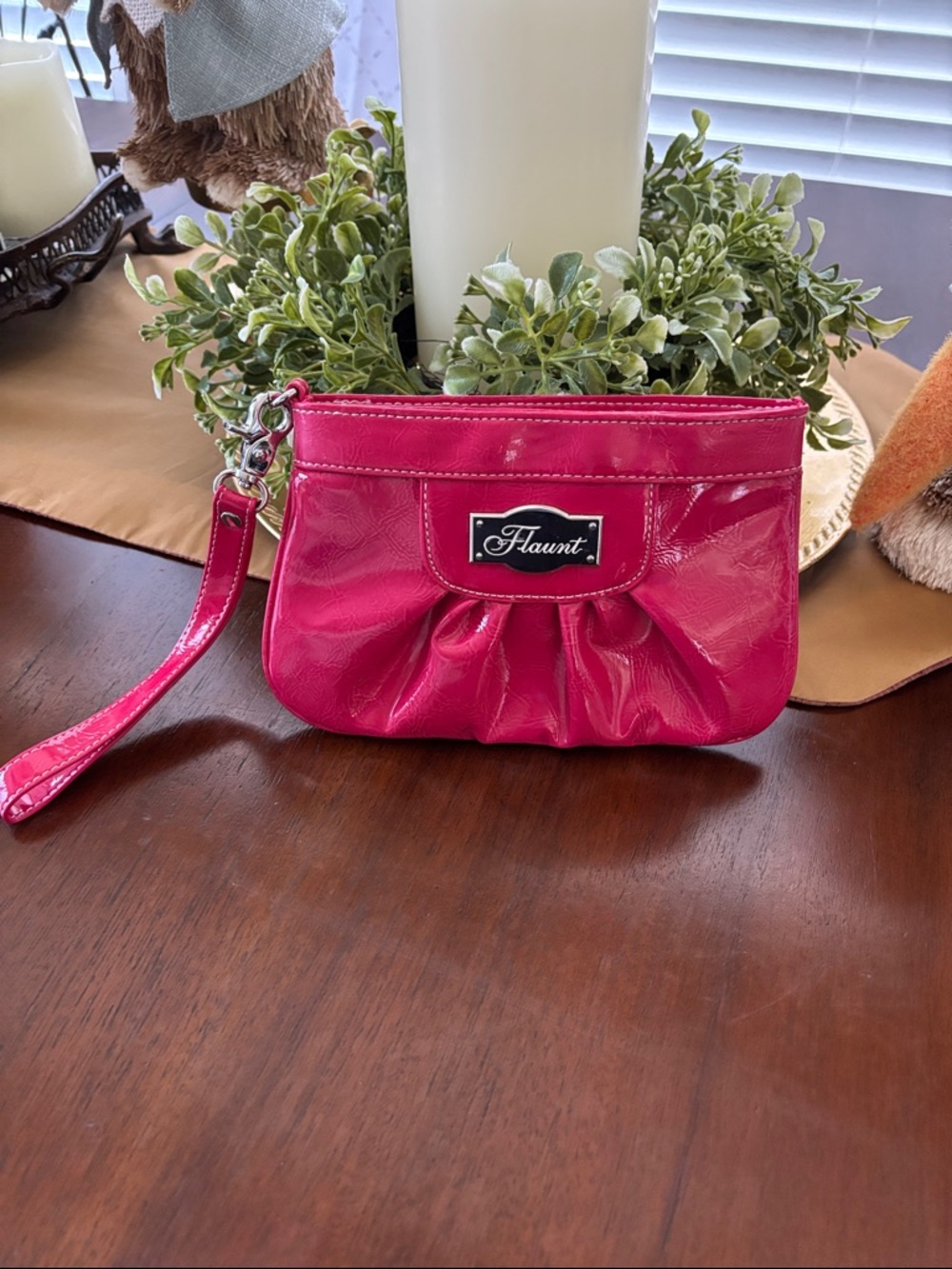 Flaunt Patent Hot Pink Wristlet Clutch with Detachable Strap